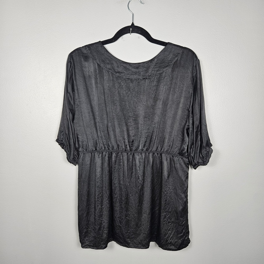 Eddie Bauer Womens Large 100% Silk Peasant Blouse V-Neck Empire Waist Y2K Black - Picture 2 of 7
